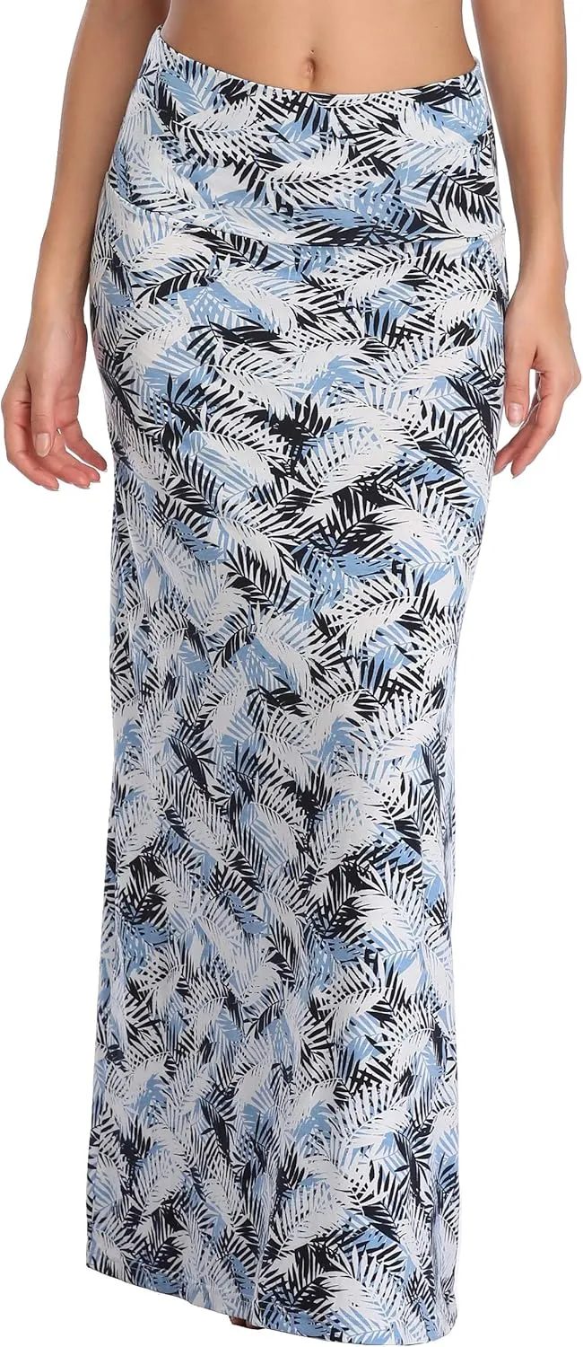 Women's Boho Flod Over Long Maxi Skirt Elastic High Waisted Long Skirts for Women