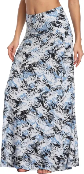 Women's Boho Flod Over Long Maxi Skirt Elastic High Waisted Long Skirts for Women
