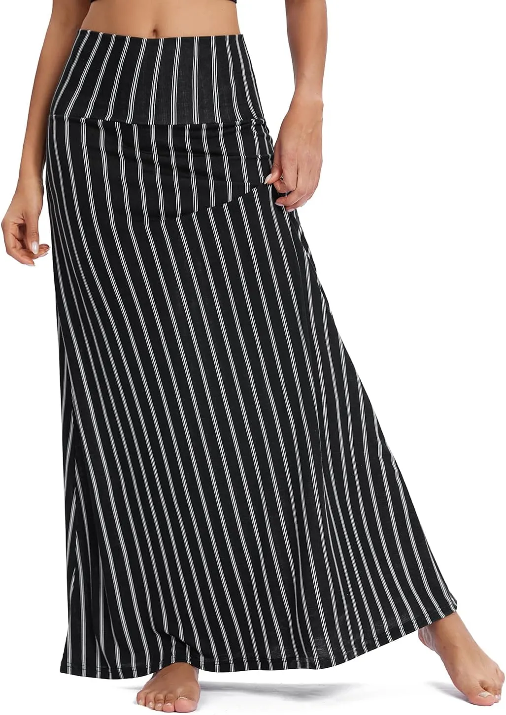 Women's Boho Flod Over Long Maxi Skirt Elastic High Waisted Long Skirts for Women