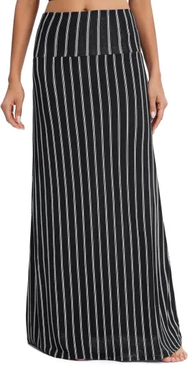 Women's Boho Flod Over Long Maxi Skirt Elastic High Waisted Long Skirts for Women