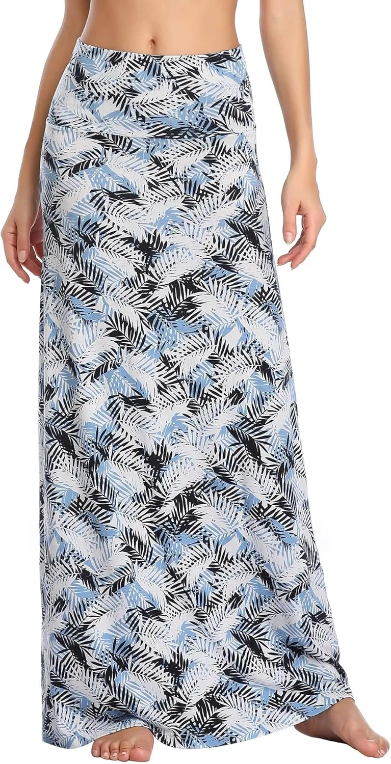 Women's Boho Flod Over Long Maxi Skirt Elastic High Waisted Long Skirts for Women