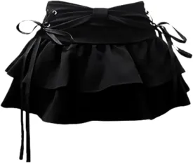 Women's Bow Cute Jean Skirt Y2k Kawaii Low Rise Denim Skirts Vintege Aesthetic Going Out Clothes