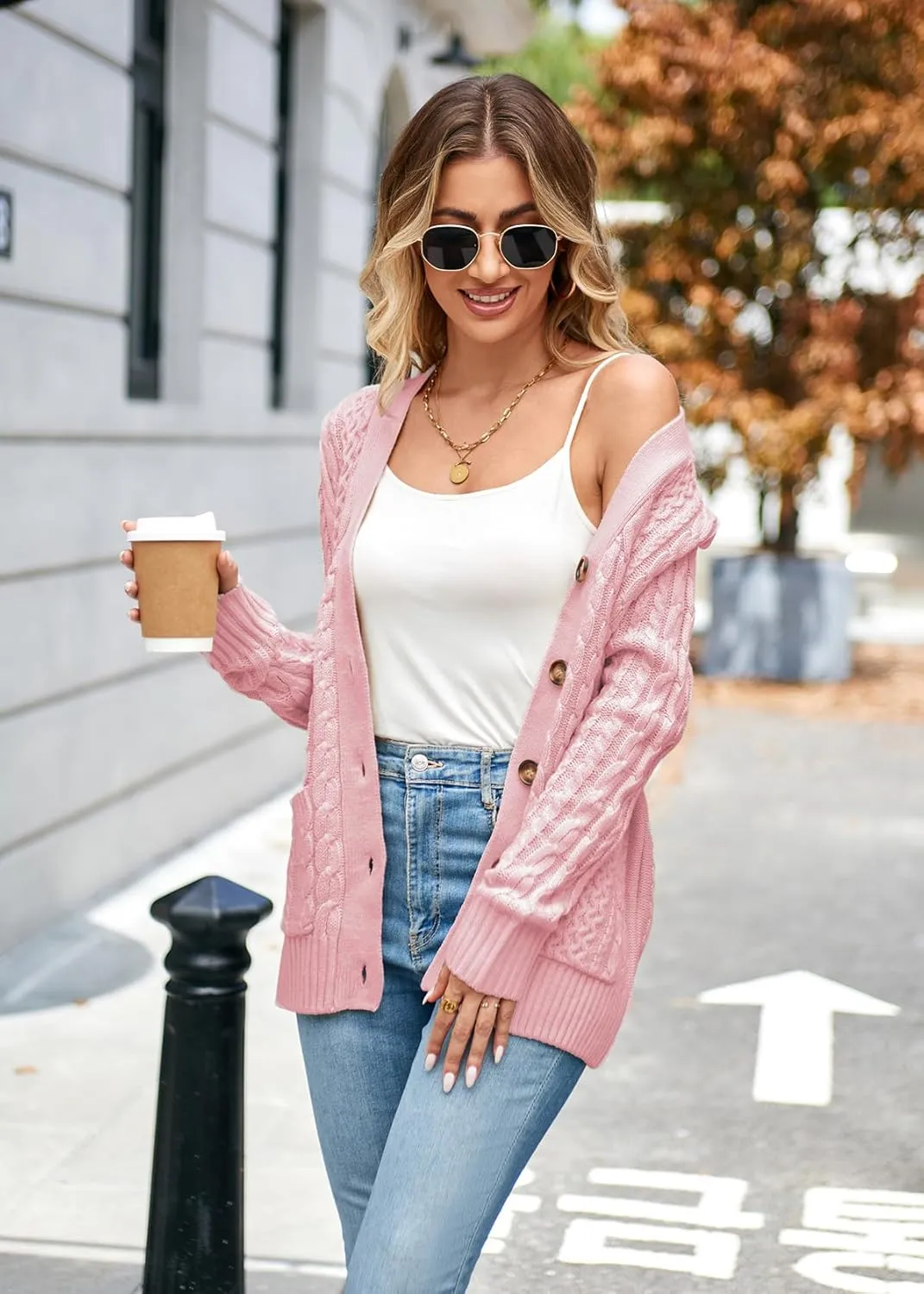 Womens Cardigan Sweaters Cable Knit Sweater 2025 Fall Winter Chunky Open Front Button Down Coats with Pockets