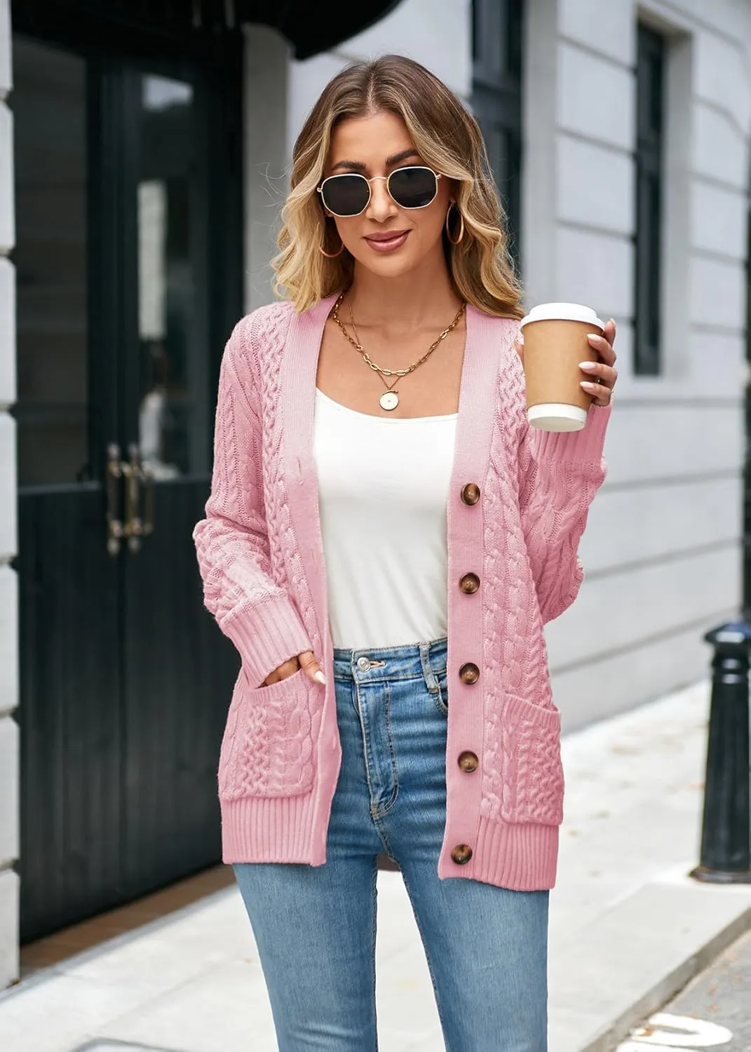 Womens Cardigan Sweaters Cable Knit Sweater 2025 Fall Winter Chunky Open Front Button Down Coats with Pockets