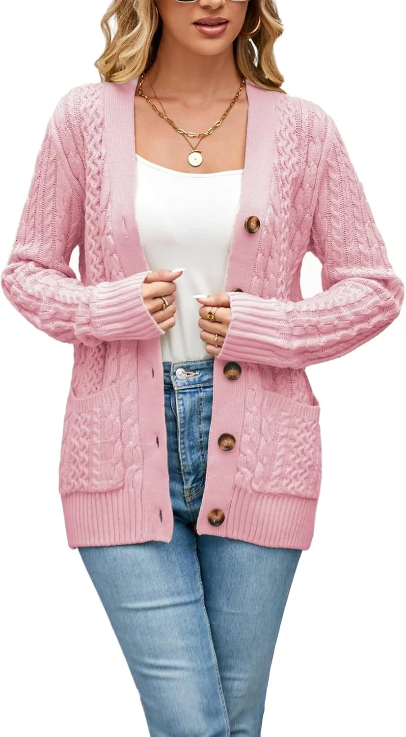 Womens Cardigan Sweaters Cable Knit Sweater 2025 Fall Winter Chunky Open Front Button Down Coats with Pockets