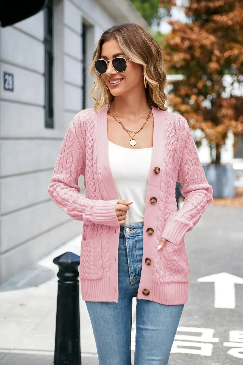 Womens Cardigan Sweaters Cable Knit Sweater 2025 Fall Winter Chunky Open Front Button Down Coats with Pockets
