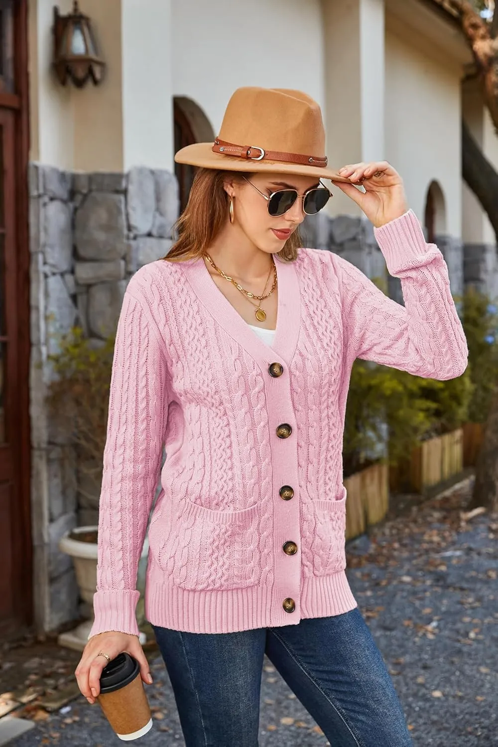 Womens Cardigan Sweaters Cable Knit Sweater 2025 Fall Winter Chunky Open Front Button Down Coats with Pockets