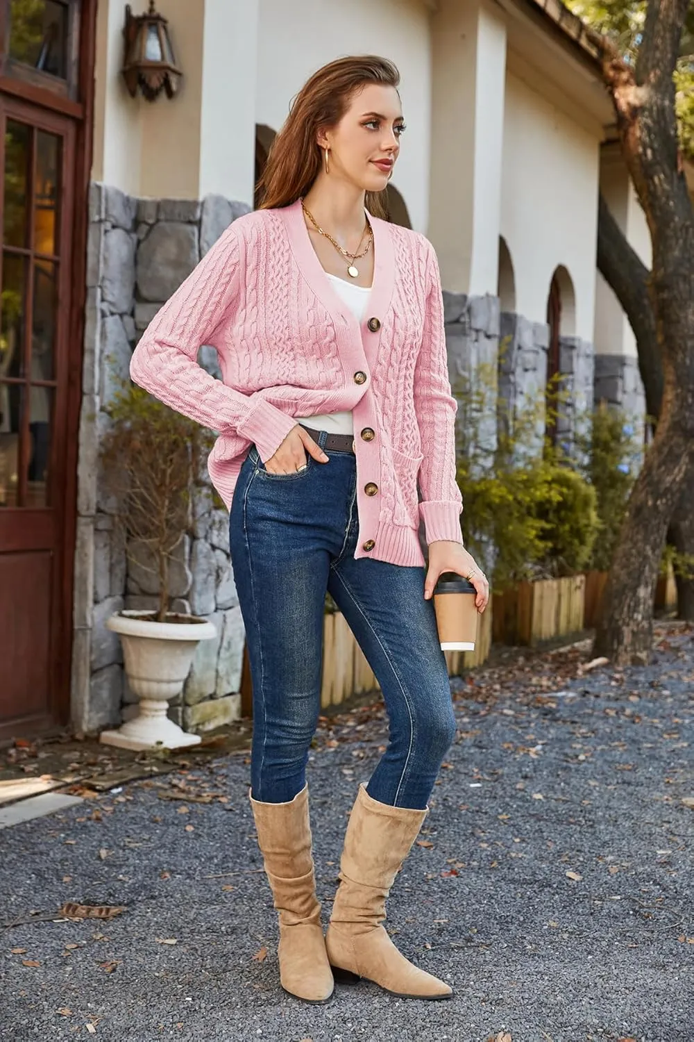 Womens Cardigan Sweaters Cable Knit Sweater 2025 Fall Winter Chunky Open Front Button Down Coats with Pockets