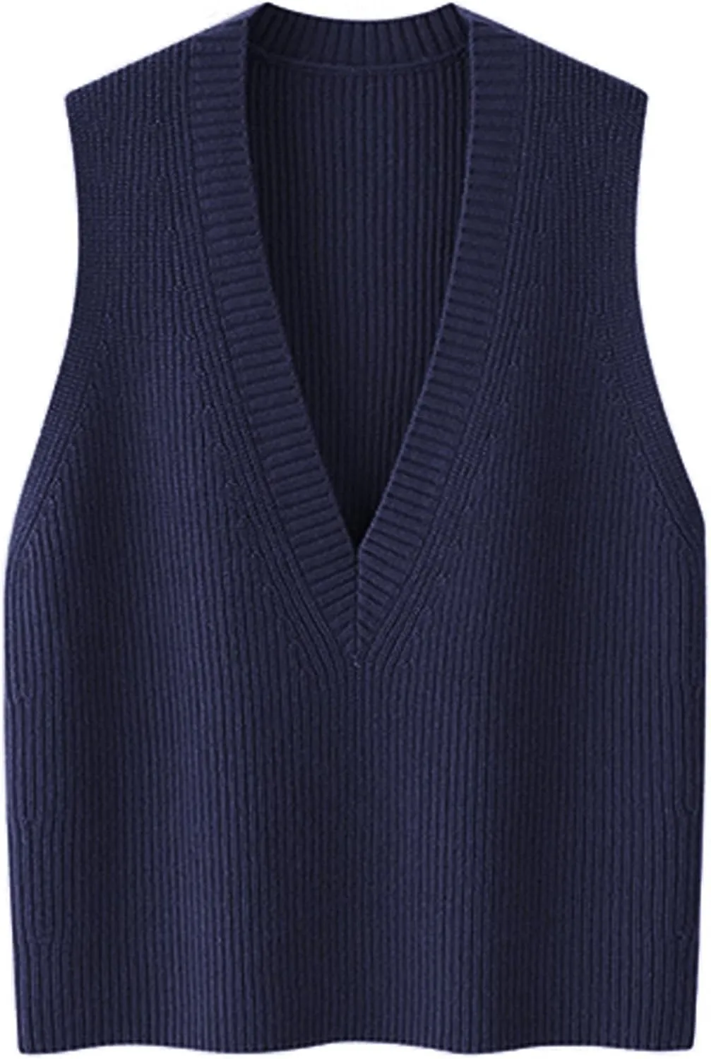 Wowcarbazole Womens Sweater Vest Casual V Neck Solid Ribbed Knit Pullover Vests Fall Sleeveless Sweaters Tops