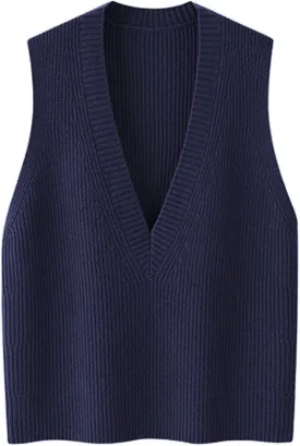 Wowcarbazole Womens Sweater Vest Casual V Neck Solid Ribbed Knit Pullover Vests Fall Sleeveless Sweaters Tops