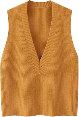 Wowcarbazole Womens Sweater Vest Casual V Neck Solid Ribbed Knit Pullover Vests Fall Sleeveless Sweaters Tops