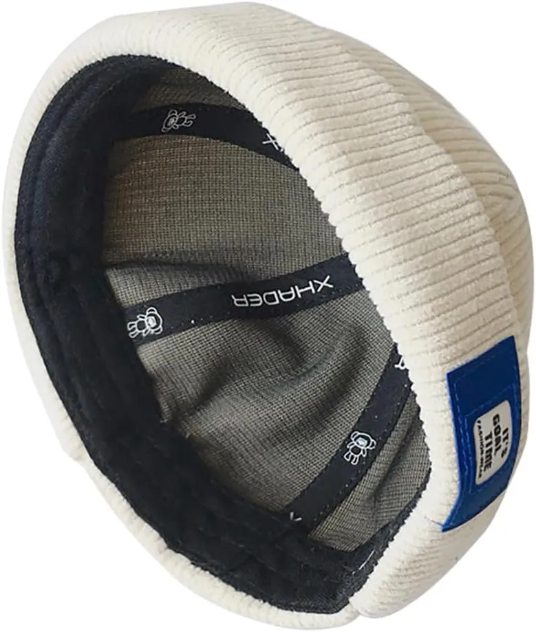 XYIYI Men Corduroy Brimless Hats Docker Cap Sailor Cap Worker Hat Rolled Cuff Retro Beanie Hat
