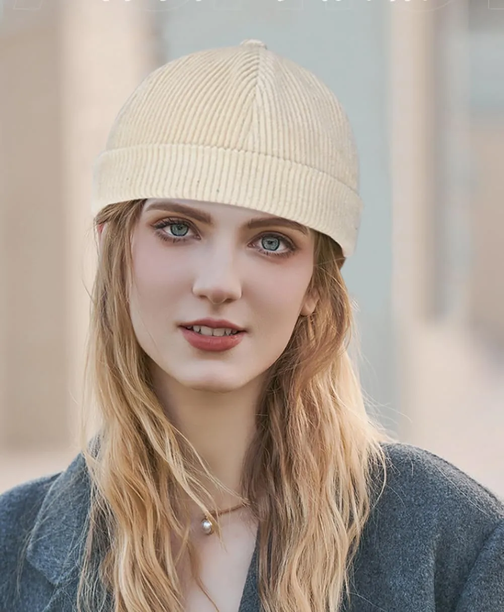 XYIYI Men Corduroy Brimless Hats Docker Cap Sailor Cap Worker Hat Rolled Cuff Retro Beanie Hat