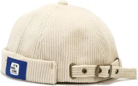 XYIYI Men Corduroy Brimless Hats Docker Cap Sailor Cap Worker Hat Rolled Cuff Retro Beanie Hat