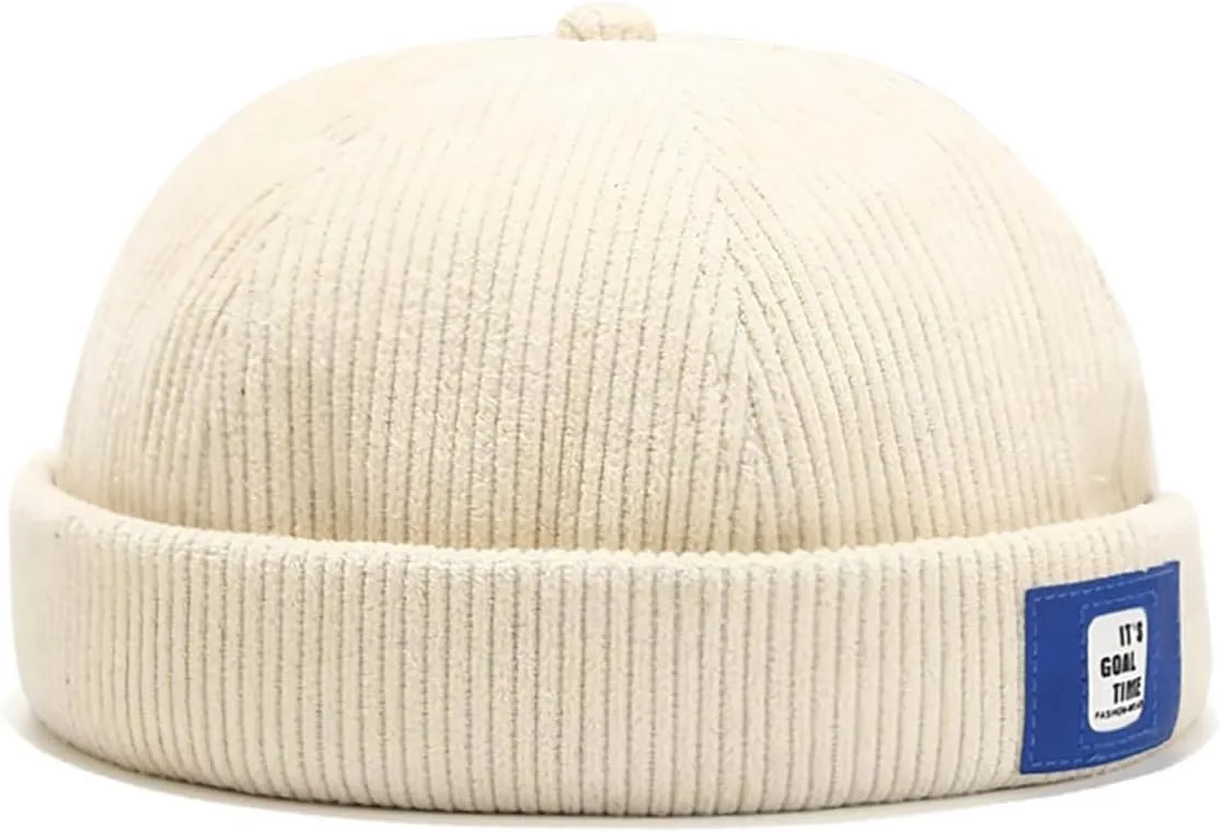 XYIYI Men Corduroy Brimless Hats Docker Cap Sailor Cap Worker Hat Rolled Cuff Retro Beanie Hat