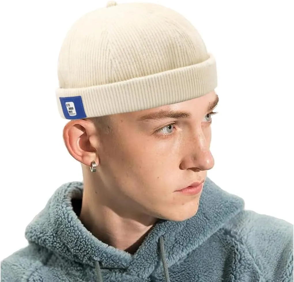 XYIYI Men Corduroy Brimless Hats Docker Cap Sailor Cap Worker Hat Rolled Cuff Retro Beanie Hat