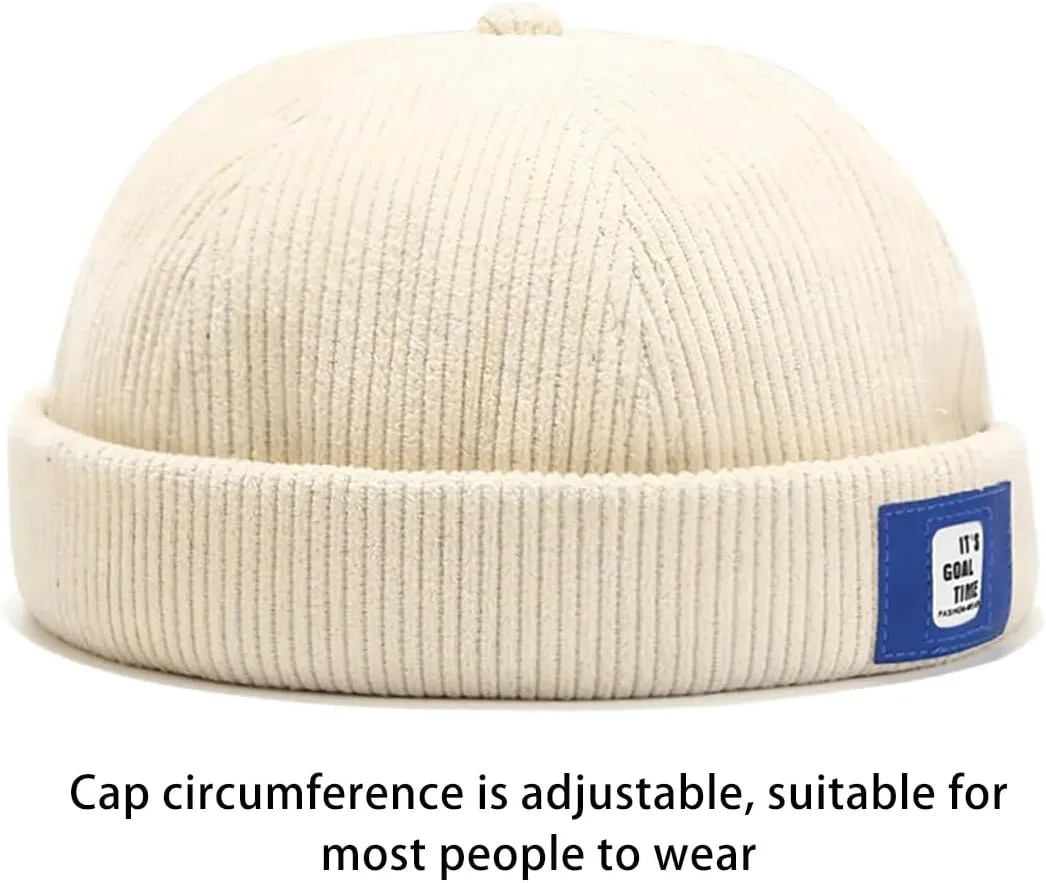 XYIYI Men Corduroy Brimless Hats Docker Cap Sailor Cap Worker Hat Rolled Cuff Retro Beanie Hat