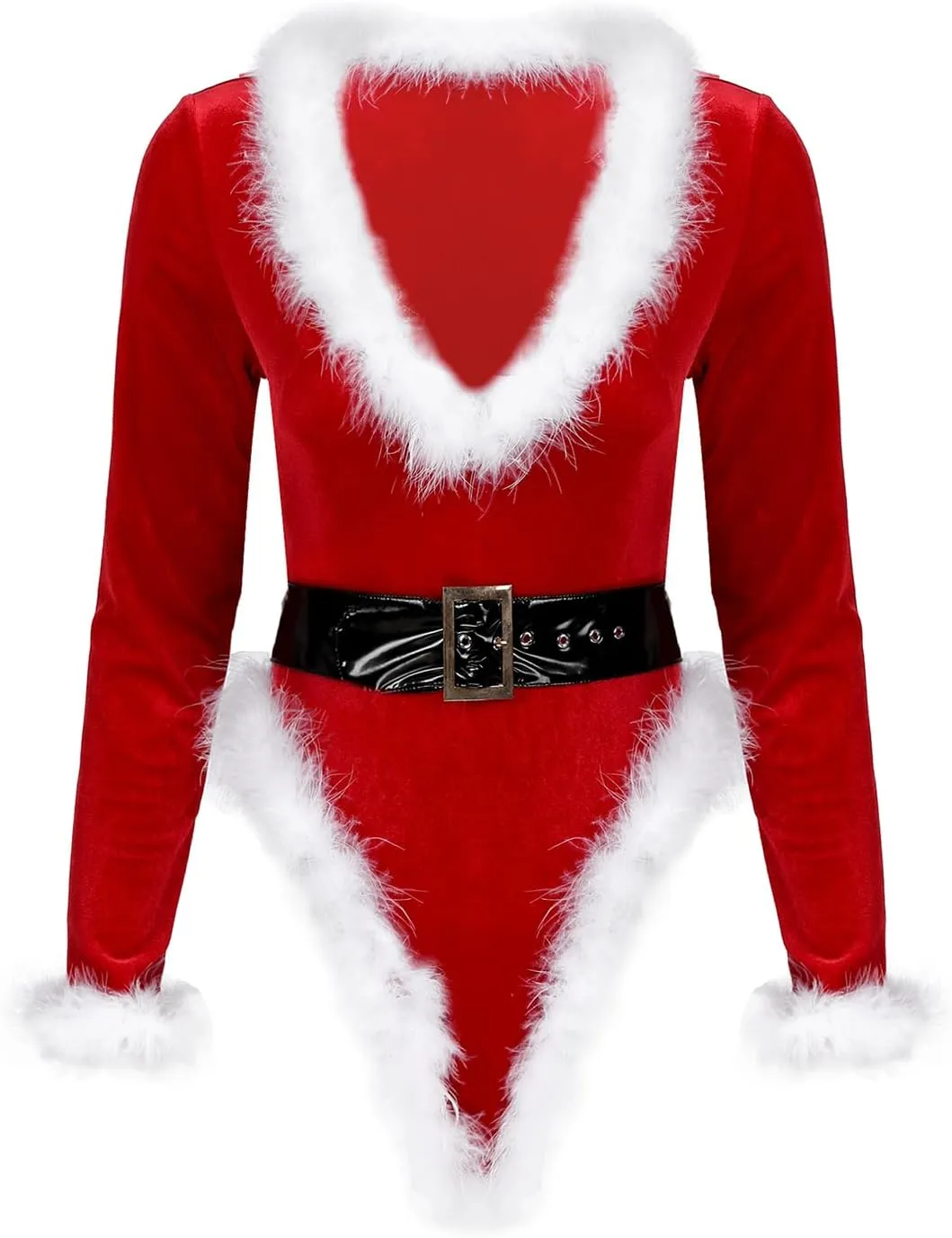 YiZYiF Women's Turtleneck Velvet Mrs Claus Santa Romper Christmas Bodysuit Outfits with Belts