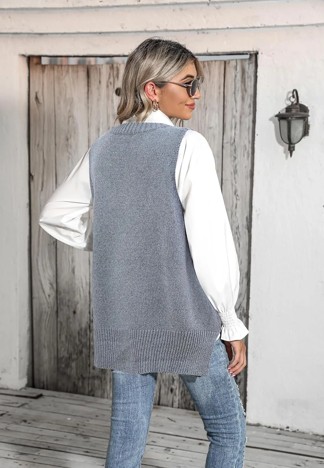 Zeagoo Sweater Vest Women Sleeveless V Neck Oversized Pullover Knitted Tops 2024 Fall Outfits
