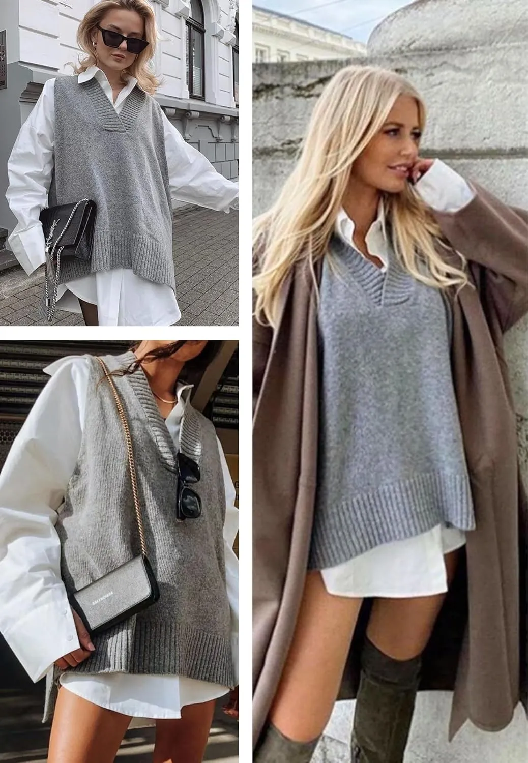 Zeagoo Sweater Vest Women Sleeveless V Neck Oversized Pullover Knitted Tops 2024 Fall Outfits